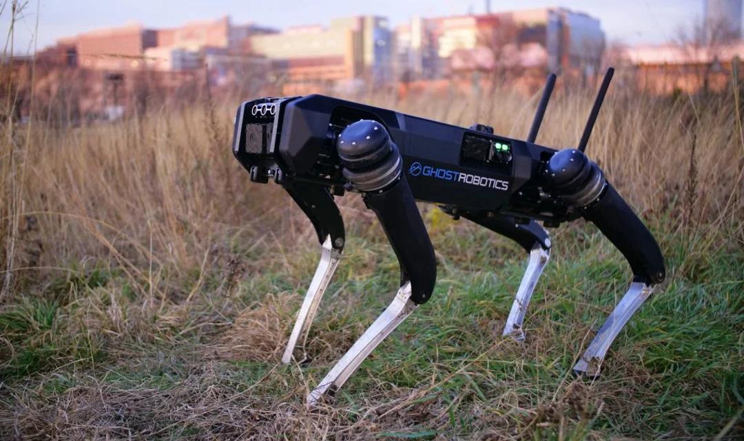 Ghost Robotics robot dog standing in front of Pennovation Center, Philadelphia